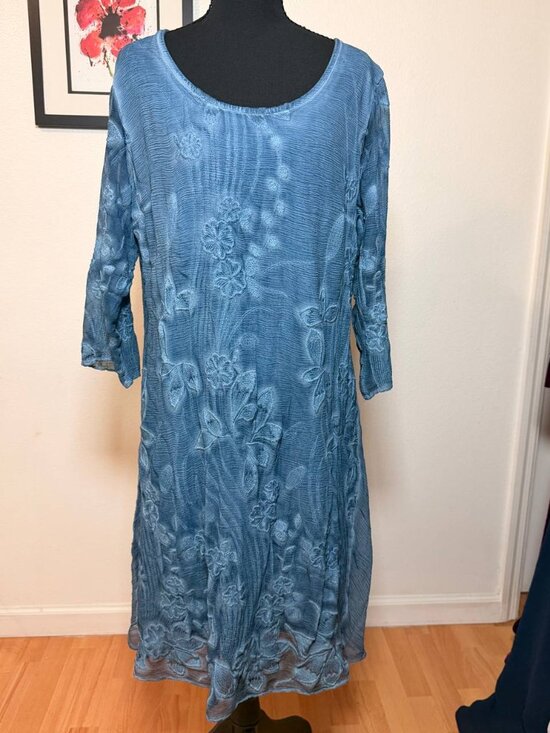 Soft Surroundings Dresses & Skirts - Soft Surroundings Cottagecore Blue Silk Floral Crinkle Dress Sz L